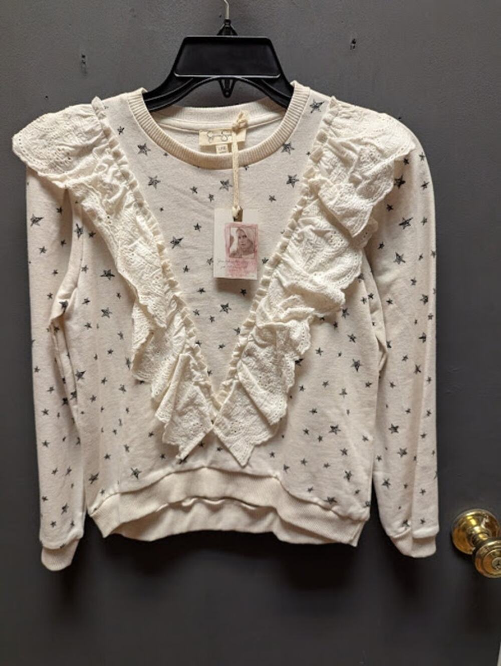 Jessica Simpson Girls Size Large (12) Top Long Sleeve Ruffle Front Stars Sweater